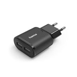Зарядно HAMA 220V, 2 x USB-A, 12W, Черен