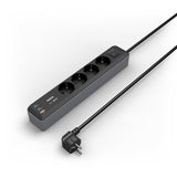 HAMA Разклонител 4-гнезда, USB-C/A 65 W, PD, ключ on/off, 1,4 м, черен/сив