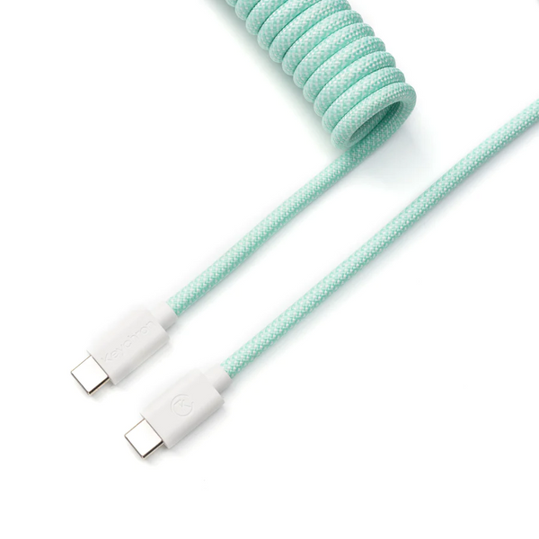 Кабел за клавиатура Keychron Coiled Aviator Straight Custom USB Cable, USB-C - USB-C, Mint