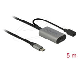 Delock Кабел активен удължителен USB-C към USB-C женско , 5m, (доп. DC захранващ сокет за опцион. захр.)