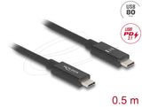Delock Кабел E-Marker USB-C, 80 Gbps, 16K 60 Hz, PD 3.1 240 W, 0.5 m, черен