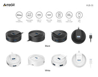 USB хъб A4tech HUB-30, 4 портов, USB 3.0, 5120 Mbit/s, Черен