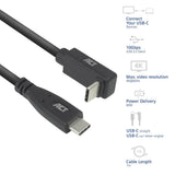 ACT Кабел USB-C - USB-C, 10Gbps, 60W, 1 м, конектори - 1 x прав и 1 x на 90° up/down angled