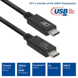 ACT Кабел USB-C - USB-C, 1 м / USB4, 20Gbps, 240W, сертифициран USB-IF