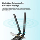 Безжичен адаптер TP-LINK Archer TX20E, PCIe, 1800Mbps, Wireless AX, 2.4GHz /5GHz, BT 5.2, 2x външни антени