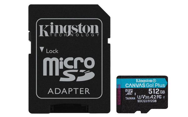 Memory card Kingston Canvas Go! Plus, 512GB, UHS-I, Class 10, U3, V30, A2, Adapter