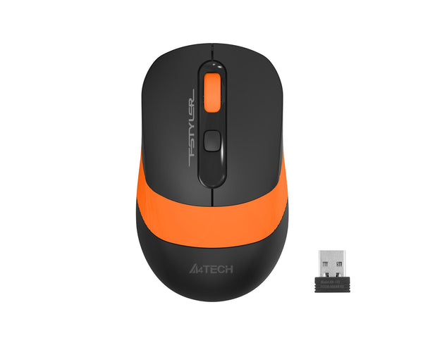 Оптична мишка A4tech FG10S Fstyler, безжична безшумна, Черен/Оранжев