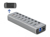 USB hub Type-C Delock 7 x USB-A, 1 Fast Charging Port, 1 x USB-B, 1 x USB-C PD, Backlight, Gray