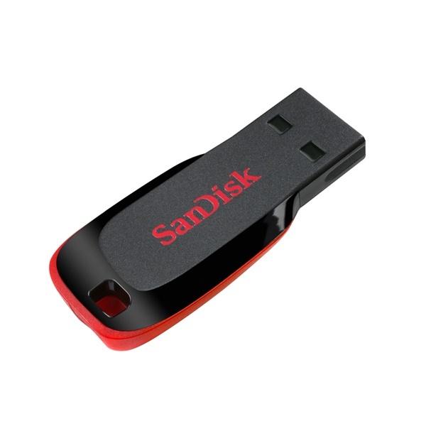 SanDisk Cruzer Blade USB Memory, 128GB, USB 2.0, Black/Red