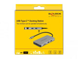 Докинг станция Delock USB-C - Dual HDMI, USB 3.2, SD, LAN, PD3.0 Сив
