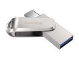 SanDisk Ultra Dual Drive Luxe USB Memory, 64GB, USB 3.1 Gen 1, USB-C, Silver