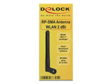 Антена Delock WLAN, 802.11 ac/a/b/g/ni, RP-SMA plug, 2 dBi, Черен