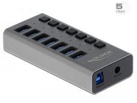 USB хъб Delock 7 x USB-A, 1 x USB-B, 5 Gbps, Превключвател, LED индикатор, Сив