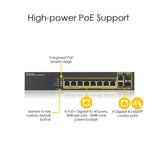 Суич 8-портов ZyXEL GS1920-8HPV2, Gigabit, управляем, PoE