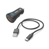 Зарядно за кола HAMA 12-24 V /USB-C 3A, Qualcomm Quick Charge 3.0, 19.5W+ кабел USB-C, 1 м, черен