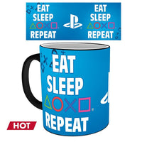 Чаша ABYSTYLE PLAYSTATION Mug Heat Change Eat Sleep Repeat, Сменящ се цвят, Черен