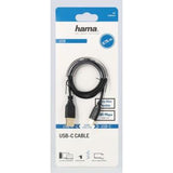 Кабел Hama Flexi-Slim USB-C - USB-A 2.0 мъжко, 0.75м,тънък, позлатен, черен