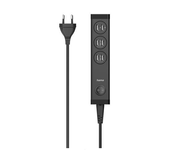 Зарядно Hama USB мулти, 6 x USB-A, 34 W, Черен