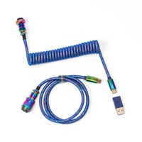 Кабел за клавиатура Keychron Colorful Premium Coiled Cable, USB-C - USB-C, Rainbow Blue