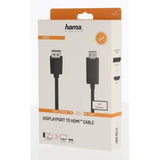 Кабел HAMA 200712, DisplayPort v.1.2 мъжко - HDMI мъжко, Ultra-HD, 4K, 1.5м, Черен