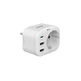 Мултипортов контакт HAMA, 4 гнезда, 1 x USB-C PD, 2 x USB-A, 20W, Бял