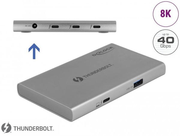 Delock Thunderbolt 4 хъб - 3x Thunderbol 4, 1x USB-A, сив