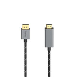 Кабел HAMA 200506, DisplayPort мъжко - HDMI мъжко, Ultra-HD, 4K@60 Hz, 1.5м, Алуминий, Позлатени конектори, Черен