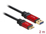 Кабел Delock 82745, USB-A мъжко - USB Micro-B мъжко, 2 м, Premium, Екраниран, Черен