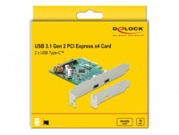 Карта Delock, PCI Express x4 към USB-C (USB 3.1 Gen 2) женско, 10 Gbps