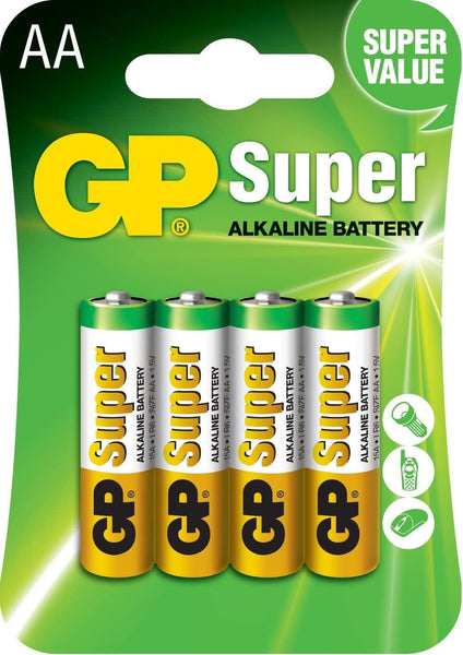 Алкална батерия GP SUPER LR6 AA, 4 бр. в опаковка, 1.5V, GP15A