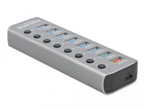 USB hub Type-C Delock 7 x USB-A, 1 Fast Charging Port, 1 x USB-B, 1 x USB-C PD, Backlight, Gray