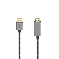 Кабел HAMA 200506, DisplayPort мъжко - HDMI мъжко, Ultra-HD, 4K@60 Hz, 1.5м, Алуминий, Позлатени конектори, Черен