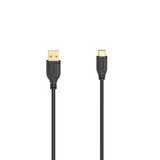 Кабел Hama Flexi-Slim USB-C - USB-A 2.0 мъжко, 0.75м,тънък, позлатен, черен