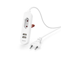 Hama USB захранване/разклонител с 1,9 м дълъг кабел и евробукса, 2x USB-A, бял