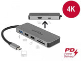 Докинг станция Delock 87743, USB-A, USN-C, HDMI, SD, Micro SD, PD, 4K, Подсветка, Сив