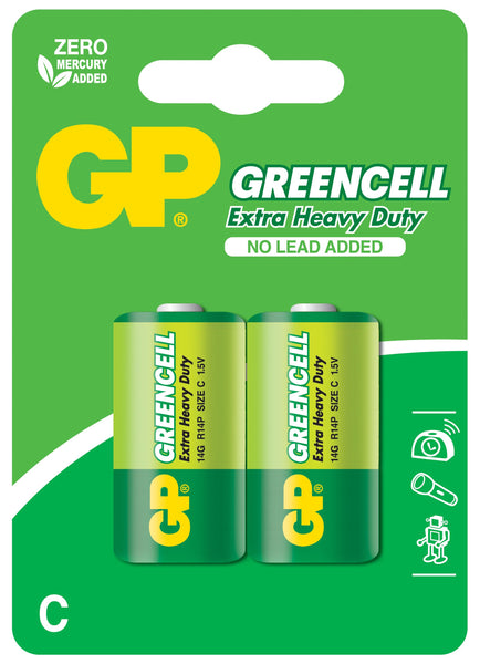 Цинк карбонова батерия GP R14 14G-U2 Greencell, 2 бр. в опаковка, BLISTER, 1.5V