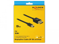 Кабел Delock 84928, Mini DisplayPort мъжко - DisplayPort мъжко, 2.0м, 8K 60 Hz, Черен