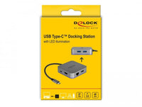 Докинг станция Delock 87742, USB-A, USN-C, HDMI, Gigabit LAN, PD, Подсветка, Сив