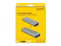 USB hub Type-C Delock 7 x USB-A, 1 Fast Charging Port, 1 x USB-B, 1 x USB-C PD, Backlight, Gray