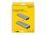 USB hub Type-C Delock 7 x USB-A, 1 Fast Charging Port, 1 x USB-B, 1 x USB-C PD, Backlight, Gray