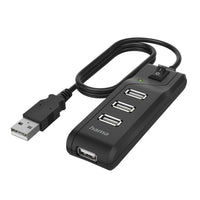 USB хъб HAMA, С бутон вкл./изкл., USB 2.0, 1:4, 480 Mbit/s, черен