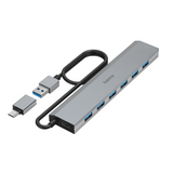 HAMA 7-портов хъб, USB 3.2 Gen 1, 5 Gbit/s, вкл. USB-C адаптер, авт.захранване