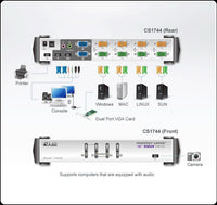 KVMP превключвател, ATEN CS1744C-AT, 4-портов, PS/2-USB, VGA Dual Display, Audio