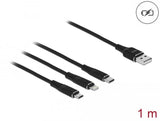 Кабел за зареждане Delock 87155, 3 в 1, USB - Lightning MicroUSB USB-C, 1м, Черен