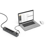 Разклонител Hama, 4-гнезда, USB-C/A 65 W, PD, ключ on/off, 1,4 м, черен/сив