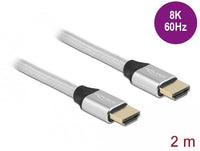 Кабел Delock Ultra High Speed , HDMI мъжко - HDMI мъжко, 48 Gbit/s, 8K 60 Hz, 2 м, Сребрист