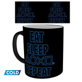 Чаша ABYSTYLE PLAYSTATION Mug Heat Change Eat Sleep Repeat, Сменящ се цвят, Черен