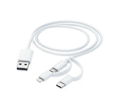 Кабел HAMA 3 в 1, USB-A - Micro-USB, USB-C и Lightning, 1.0 м., Бял