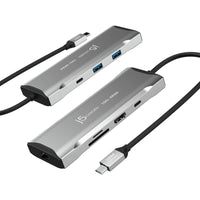 8-портов хъб j5create Mini Dock JCD393, USB-C E-Mark, USB, HDMI, Ethernet, SD, microSD