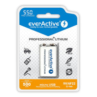 Акумулаторна Батерия R22 9V LiIon 500mAh/550 precharged +micro Usb  1бр. в опаковка EVERACTIVE